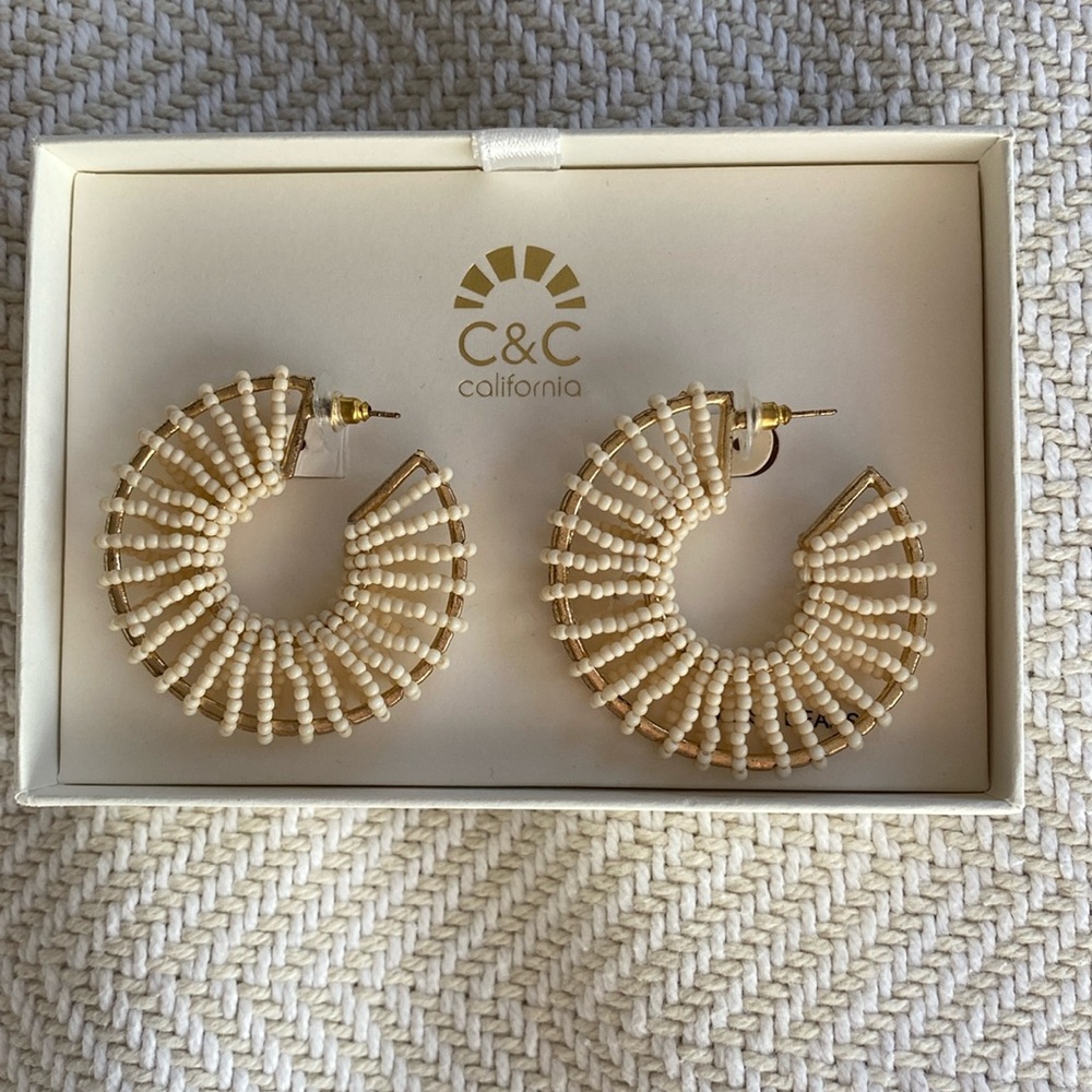 Tan Bead Hoop Earrings